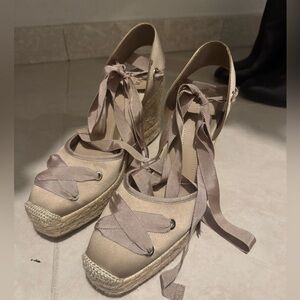 ZARA ESPADRILLE ANKLE WRAP HEELS